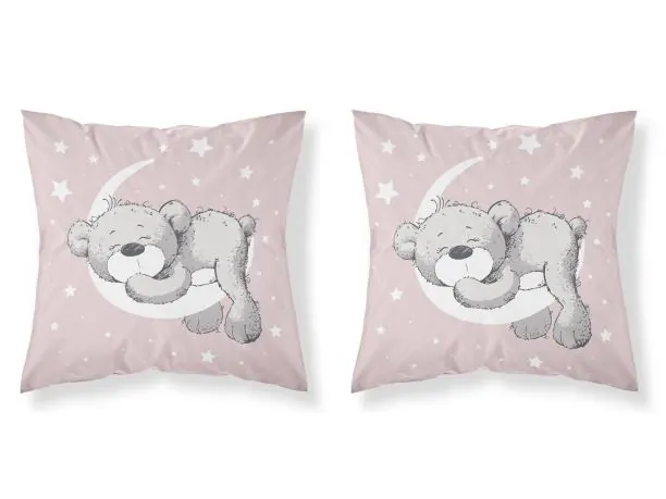 Poszewka dziecięca bawełniana 40x40 cm dla dzieci śpiący misio na różowym tle psba 038 b