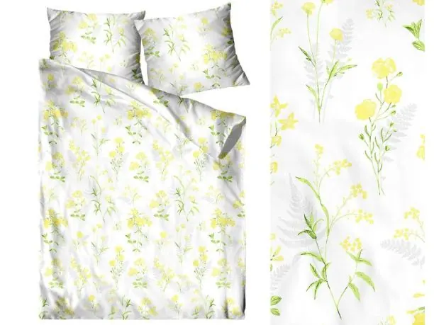 Pościel z bawełny 140x200 +1/70x80 Bratku Bielbaw Premium żółte bratki