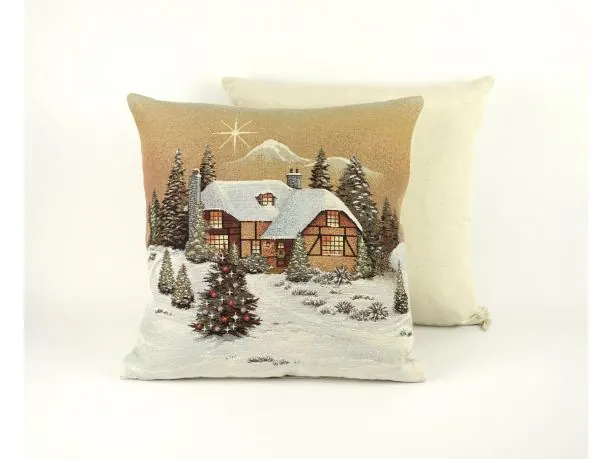 Poszewka świąteczna gobelinowa beżowa świąteczna zima nr sw 228 SlodkieSny 45x45 cm gobelin