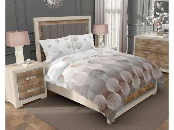 Pościel z bawełny 220x200 +2/70x80 Galaxy beżowe kółka Gold Collection