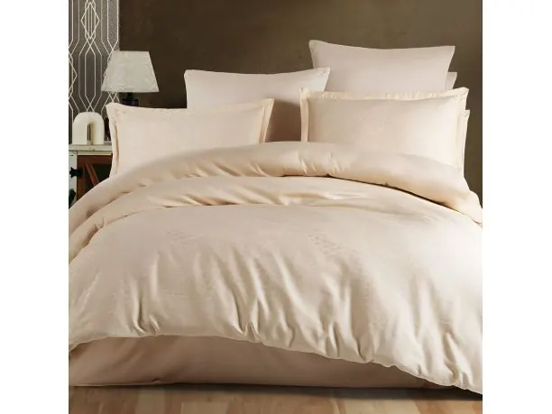 Pościel z satyny bawełnianej żakardowej 160x200+2/70x80/ Mandarin 1 Luxury beżowa geometria