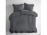 Pościel bawełniana 220x200+2/70x80 z falbanką grafitowa