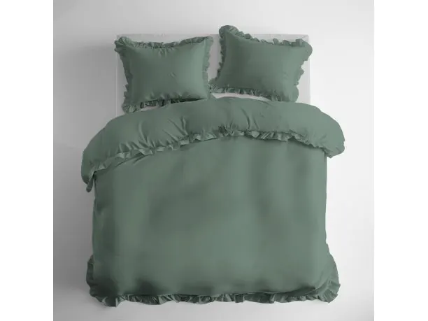 Pościel bawełniana 220x200+2/70x80 z falbankami miętowa