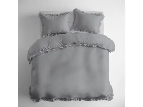 Pościel z bawełny 220x200+2/70x80 z falbanką light grey jasnoszara