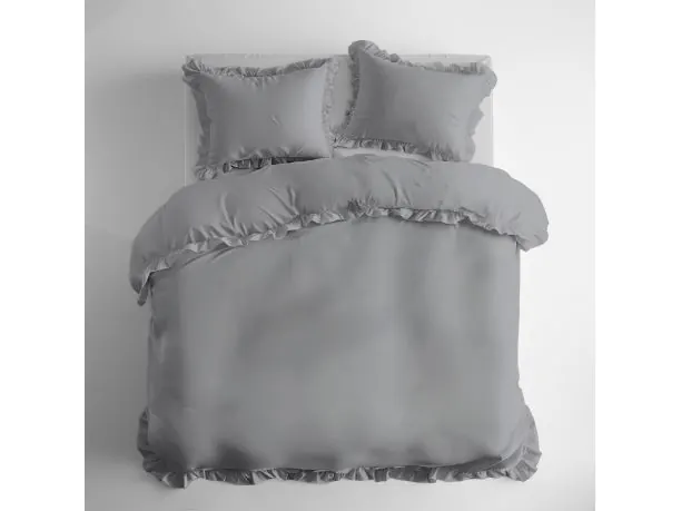 Pościel z bawełny 220x200+2/70x80 z falbanką light grey jasnoszara