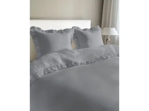 Pościel z bawełny 220x200+2/70x80 z falbanką light grey jasnoszara