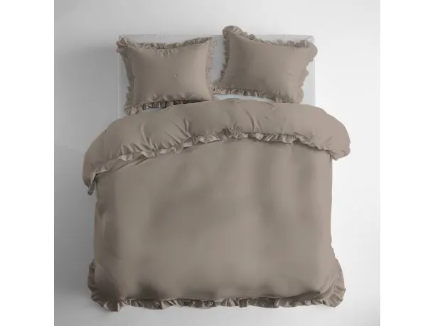 Pościel bawełniana 220x200 z falbankami ciemnobeżowa