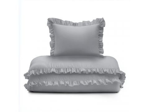Pościel niemowlęca z bawełny 100x135 +40x60 z falbanką light grey do łóżeczka jasnoszara Pościel niemowlęca z bawełny 100x135 +40x60 z falbanką light grey do łóżeczka jasnoszara