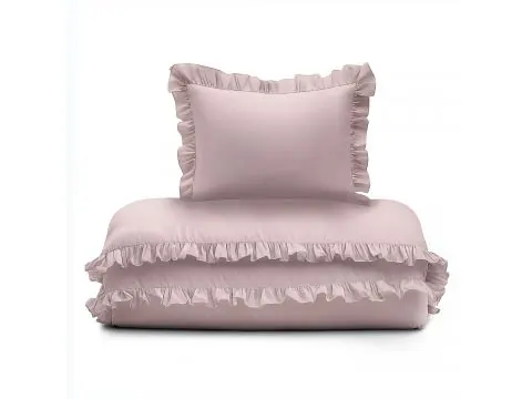 Pościel niemowlęca 100x135 z falbanką – 100% bawełna różowa do łóżeczka