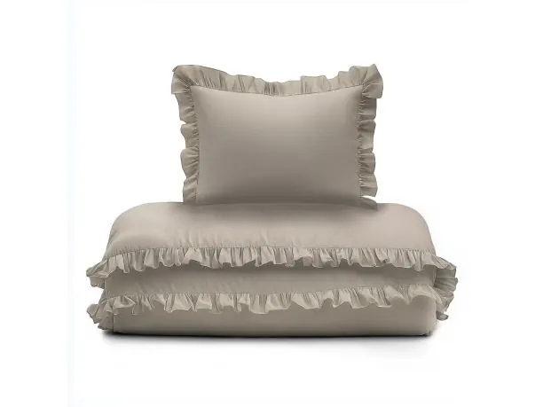 Pościel niemowlęca z bawełny 100x135 +40x60 z falbanką taupe do łóżeczka ciemnobeżowa