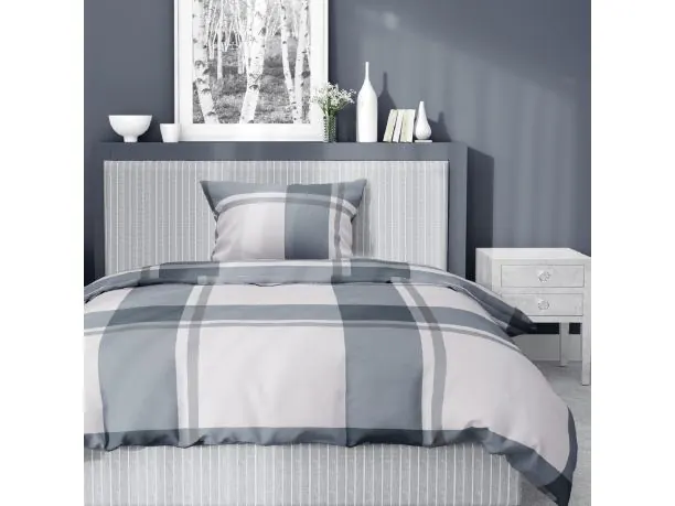 Pościel satynowa 140x200+1/70x80 szara kratka wz. 5218 a detexpol