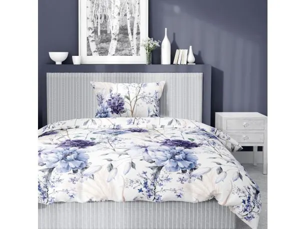 Pościel satynowa 140x200+1/70x80 fioletowe piwonie wz. 5222 a detexpol