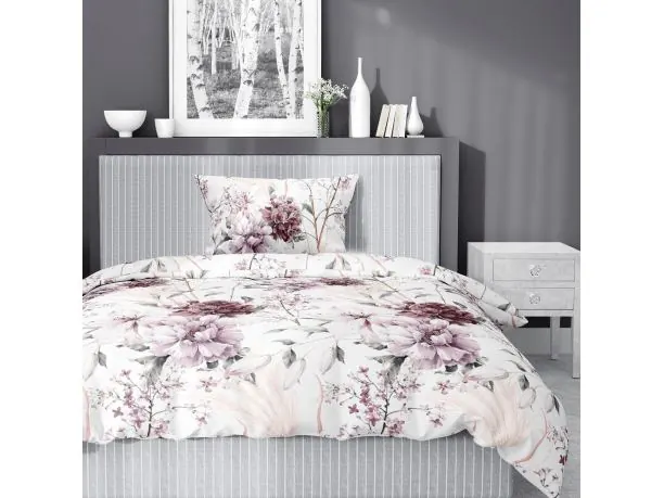 Pościel satynowa 140x200+1/70x80 bordowe piwonie wz. 5222 b detexpol