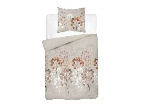Pościel satynowa 140x200+1/70x80 beżowe gałązki wz. 5223 a detexpol