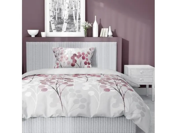 Pościel satynowa 140x200+1/70x80 bordowe gałązki wz. 5223 b detexpol