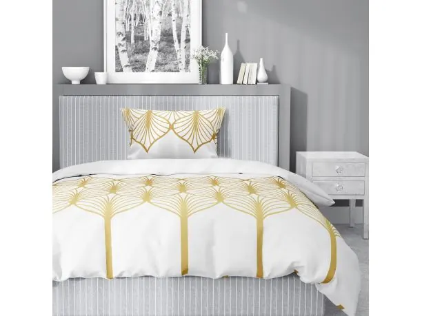 Pościel satynowa 140x200+1/70x80 złoty wzór na białym tle wz. 5225 b detexpol