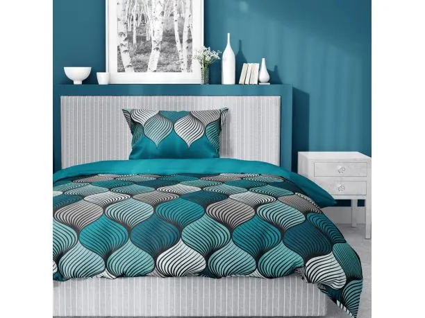 Pościel satynowa 140x200+1/70x80 turkusowa fantazja wz. 5226 a detexpol