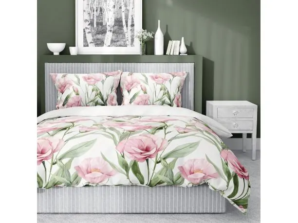 Pościel satynowa 160x200+2/70x80 różowe kwiatki wz. 5328 a detexpol