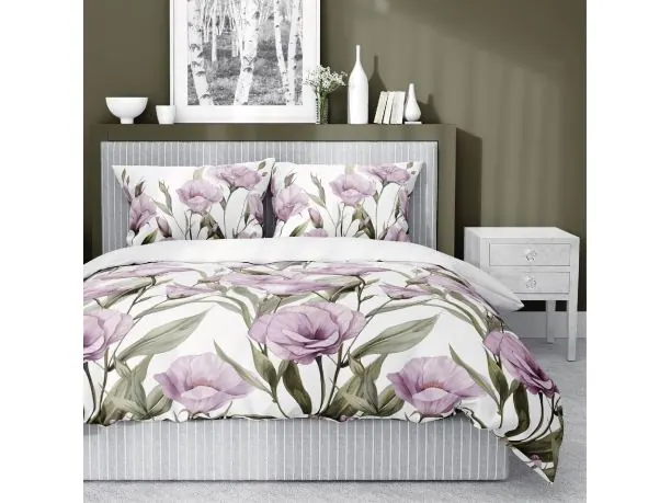 Pościel satynowa 160x200+2/70x80 wrzosowe kwiatki wz. 5328 b detexpol