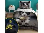 Pościel z bawełny dla dzieci 160x200+70x80 border collie fluo 5410 a świeci w ciemności