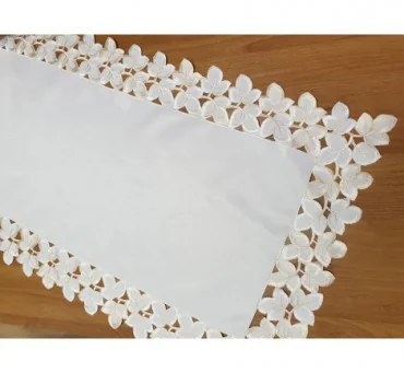 Haftowany Bieżnik w listki - 50x100 - 0112 Kremowe listki