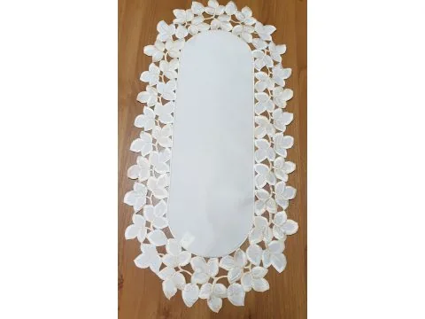 Haftowany Bieżnik w listki - 35x70 - 0112 Kremowe listki