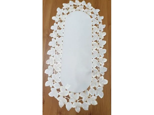 Haftowany Bieżnik w listki - 35x70 - 0112 Kremowe listki