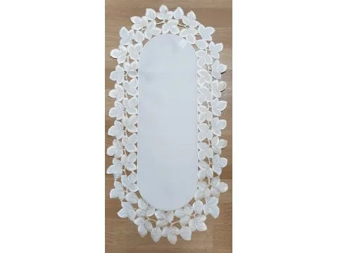 Haftowany Bieżnik w listki - 35x70 - 0112 Kremowe listki