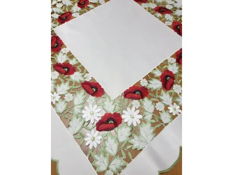 Haftowany Bieżnik - 85x85 - Czerwony Mak - 2711