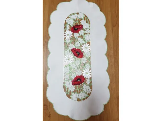 Haftowany Bieżnik - 35x70 - Czerwony Mak - 2711