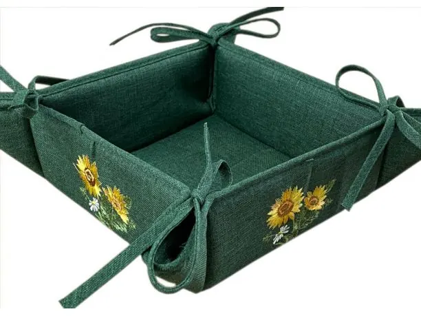 Koszyk wiązany z haftem na pieczywo 20x20 cm słoneczniki wz 070 - 1 szt
