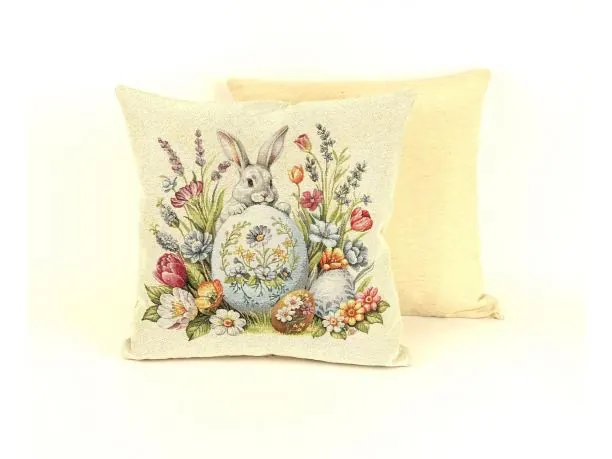 Poszewka wielkanocna gobelinowa zajączkek, pisanka, kwiatuszki SlodkieSny 45x45 cm wz.314 b
