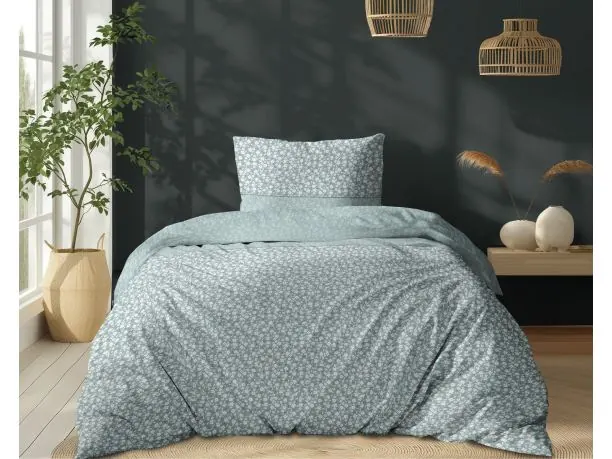 Pościel z bawełny 140x200 +1/70x80 miętowe kwiatuszki wz.5336 a