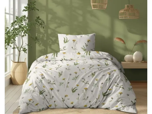 Pościel z bawełny 140x200 +1/70x80 polne kwiatki na kremowym tle wz.5339 a