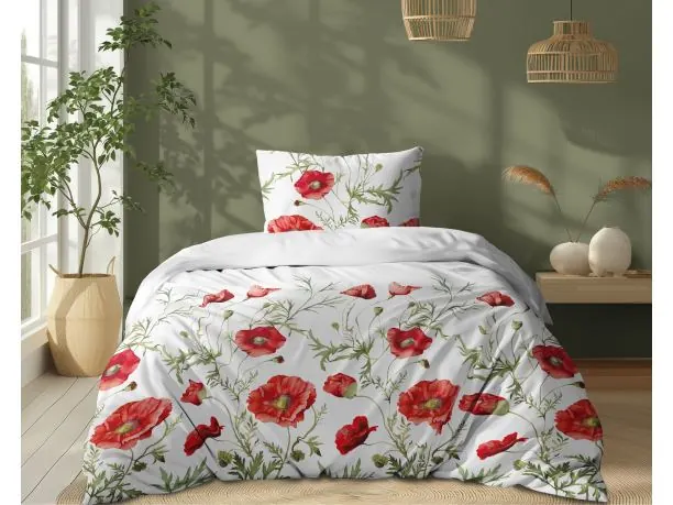 Pościel bawełniana 140x200 +1/70x80 maki wz. 5340 a