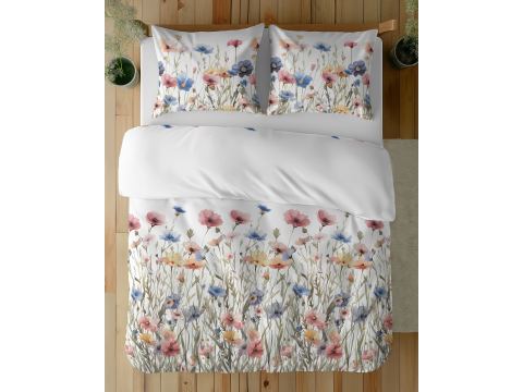 Pościel z bawełny 160x200 +2/70x80 maki, bławatki  wz. 5341 a