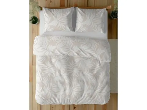 Pościel z bawełny 180x200 +2/70x80 listki na beżowym tle wz.5335 b