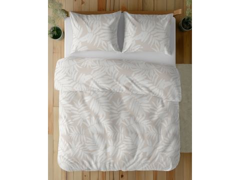 Pościel bawełniana 220x200 +2/70x80 listki na beżowym tle  wz.5335 b