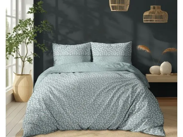 Pościel z bawełny 180x200 +2/70x80 miętowe kwiatuszki wz.5336 a