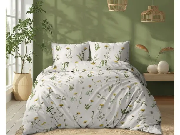 Pościel bawełniana 220x200 +2/70x80 polne kwiatki na kremowym tle wz.5339 a