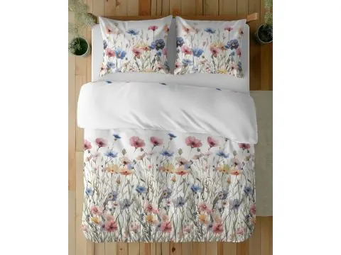 Pościel z bawełny 220x200 +2/70x80 maki, bławatki wz. 5341 a