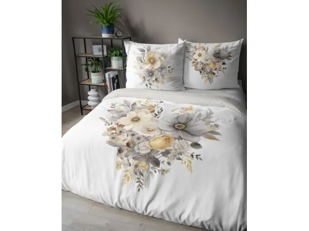 Pościel z bawełny 160x200 +2/70x80 bukiet kwiatów na jasnym tle holland collection holenderska 3D 5125 A