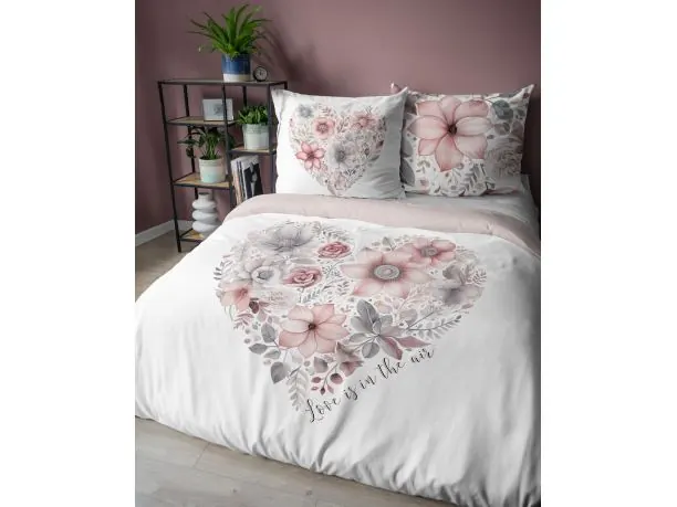 Pościel bawełniana 160x200 +2/70x80 serce z kwiatów holland collection holenderska 3D 5126 A