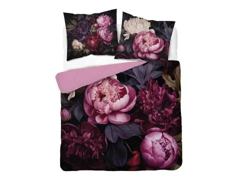 Pościel z bawełny 220x200 +2/70x80 różowe, fioletowe piwonie holland collection holenderska 3D 5129 A