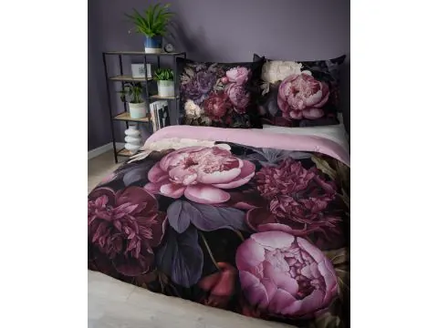 Pościel z bawełny 220x200 +2/70x80 różowe, fioletowe piwonie holland collection holenderska 3D 5129 A