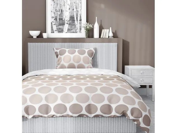 Pościel satynowa 140x200+1/70x80 beżowo brązowe kółka wz. 5474 a detexpol