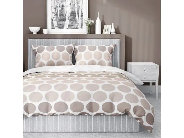 Pościel satynowa 160x200+2/70x80 beżowo brązowe kółka wz. 5474 a detexpol