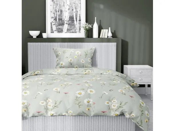 Pościel satynowa 140x200+1/70x80 maruna bezwonna na miętowym tle wz. 5476 b detexpol