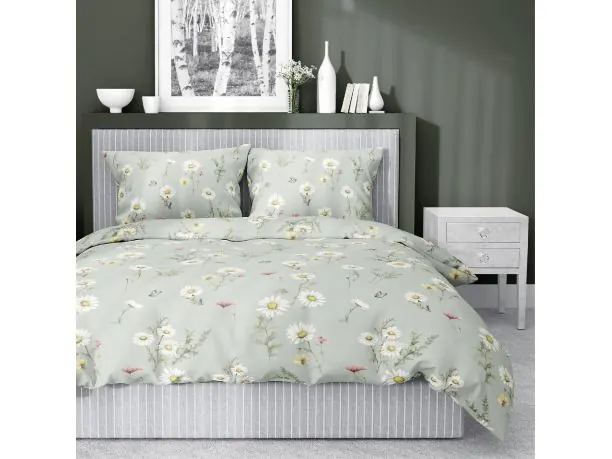 Pościel satynowa 220x200+2/70x80 maruna bezwonna na miętowym tle wz. 5476 b detexpol