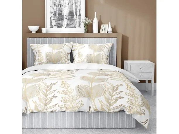 Pościel satynowa 220x200+2/70x80 złote liście wz. 5477 b detexpol